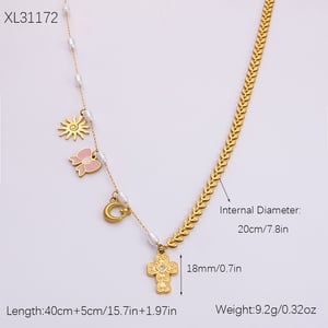 1 Piece Classic Series Daily Cross Stainless Steel  Gold Color Artificial Pearl Women's Pendant Necklaces h5 