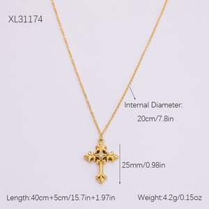 1 Piece Classic Series Daily Cross Stainless Steel  Gold Color Women's Pendant Necklaces h5 