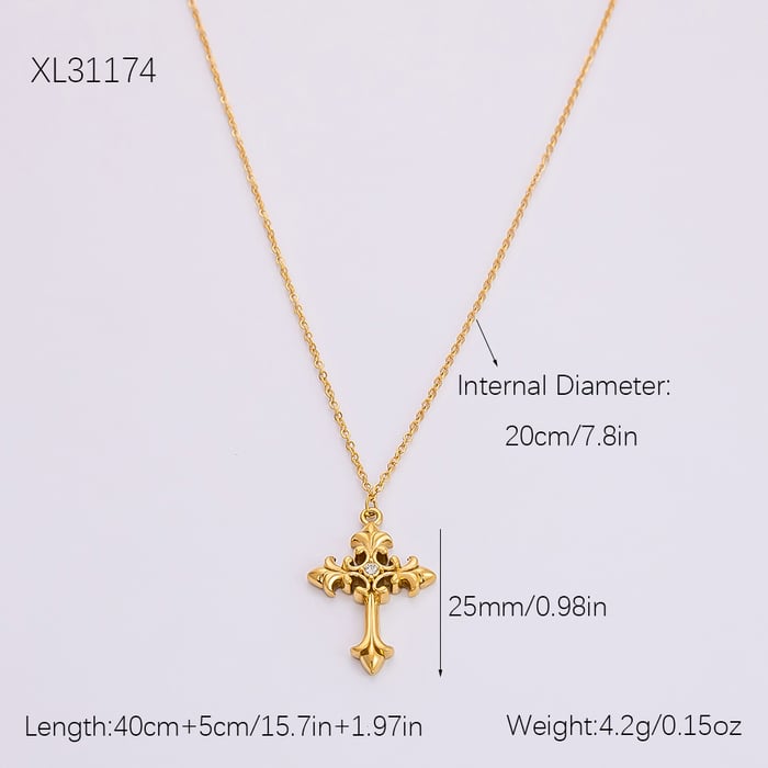 1 Piece Classic Series Daily Cross Stainless Steel  Gold Color Women's Pendant Necklaces 