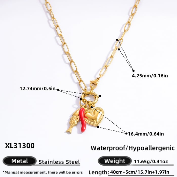 1 Piece Classic Series Stylish Heart Stainless Steel  Gold Color Women's Pendant Necklaces 