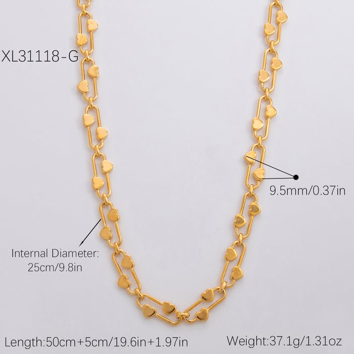 1 Piece Simple Series Daily Heart Stainless Steel  Gold Color Unisex Chain Necklaces 