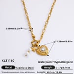 Gold color / 1 Piece Romantic Series Retro Heart Stainless Steel  Gold Color  Rhinestone Women's Pendant Necklaces Picture2