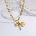 Gold color / 1 Piece Romantic Series Retro Heart Stainless Steel Gold Color Rhinestone Women's Pendant Necklaces Picture4