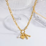 Gold color / 1 Piece Romantic Series Retro Heart Stainless Steel  Gold Color Artificial Pearl Women's Pendant Necklaces Picture5