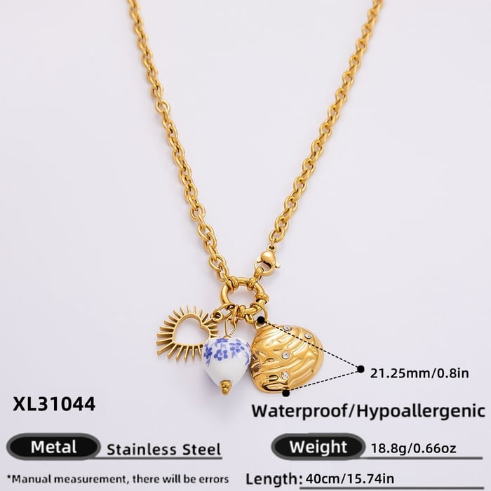 1 Piece Classic Series Simple Heart Stainless Steel  Gold Color Rhinestones Women's Pendant Necklaces 