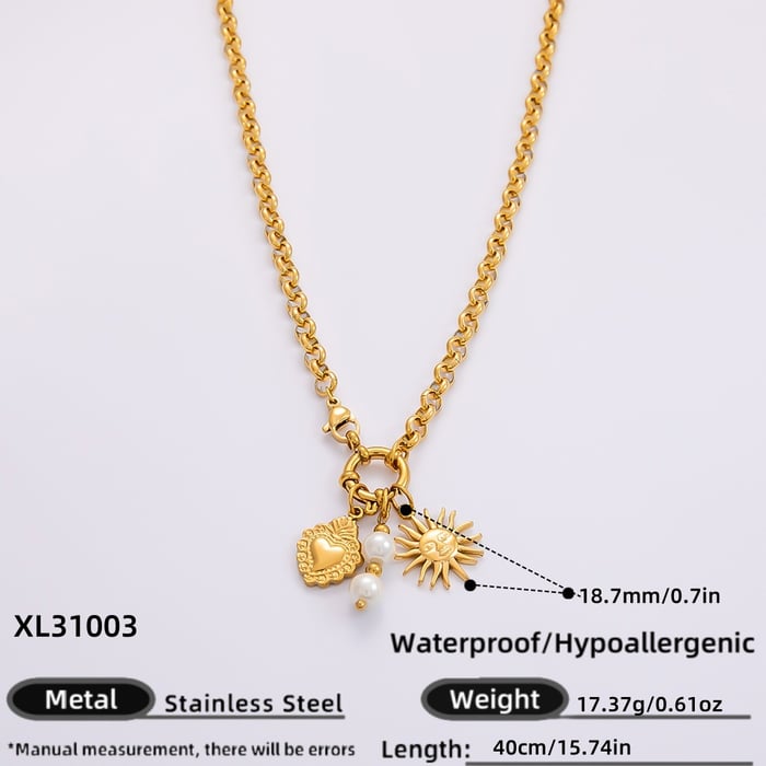 1 Piece Classic Series Simple Heart Stainless Steel  Gold Color Artificial Pearl Women's Pendant Necklaces 