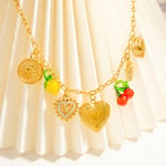 Gold color / 1 Piece Luxurious Series Sweet Heart Stainless Steel  Gold Color Rhinestone Women's Pendant Necklaces 