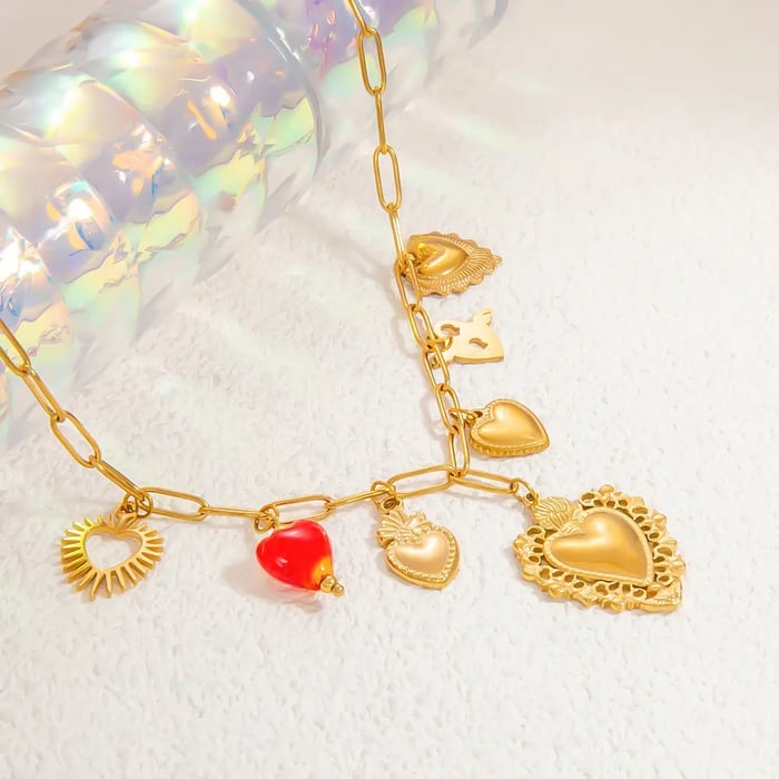 1 Piece Romantic Series Elegant Heart Stainless Steel  Gold Color Women's Pendant Necklaces 