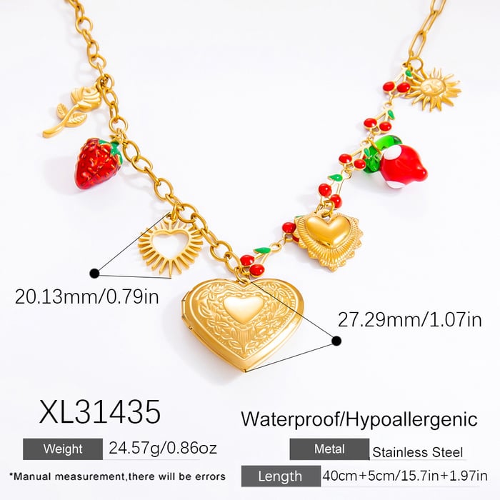 1 Piece Romantic Series Natural Heart Stainless Steel  Gold Color Glass Women's Pendant Necklaces 