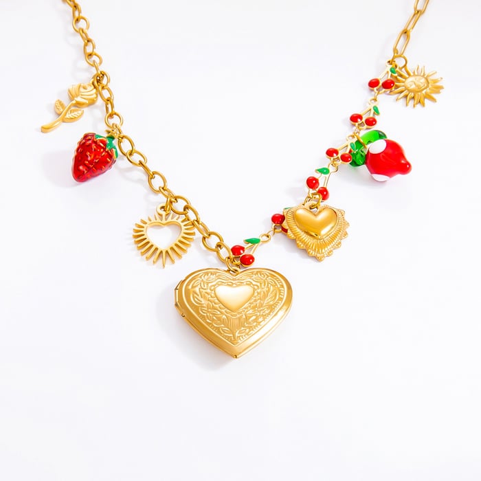 1 Piece Romantic Series Natural Heart Stainless Steel  Gold Color Glass Women's Pendant Necklaces Picture2