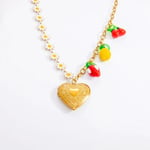 Gold color / 1 Piece Romantic Series Natural Heart Stainless Steel  Gold Color Glass Women's Pendant Necklaces Picture3