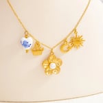 Gold color / 1 Piece Romantic Series Natural Flower Stainless Steel  Gold Color Artificial Pearl Women's Pendant Necklaces Picture3