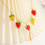 Gold color / 1 Piece Romantic Series Sweet Fruit Stainless Steel  Gold Color Glass Women's Pendant Necklaces 