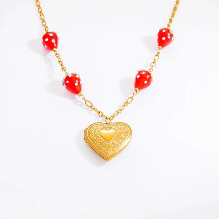 1 Piece Romantic Series Sweet Heart Stainless Steel  Gold Color Glass Women's Pendant Necklaces 