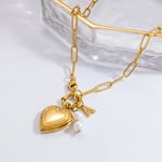 Gold color / 1 Piece Classic Series Porcelainous Heart Stainless Steel  Gold Color Artificial Pearl Women's Pendant Necklaces Picture3