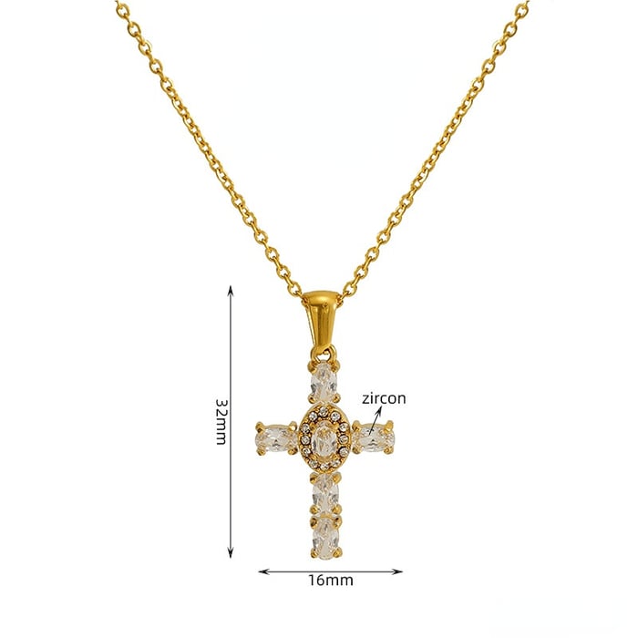 1 Piece Exquisite Series Daily Cross Shape Stainless Steel Gold Color Women's Pendant Necklaces 