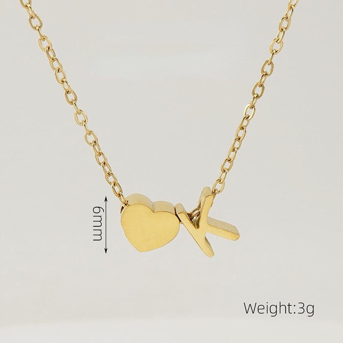 1 pezzo serie romantica lettera K forma cuore classico in acciaio inossidabile color oro collane con ciondolo da donna 