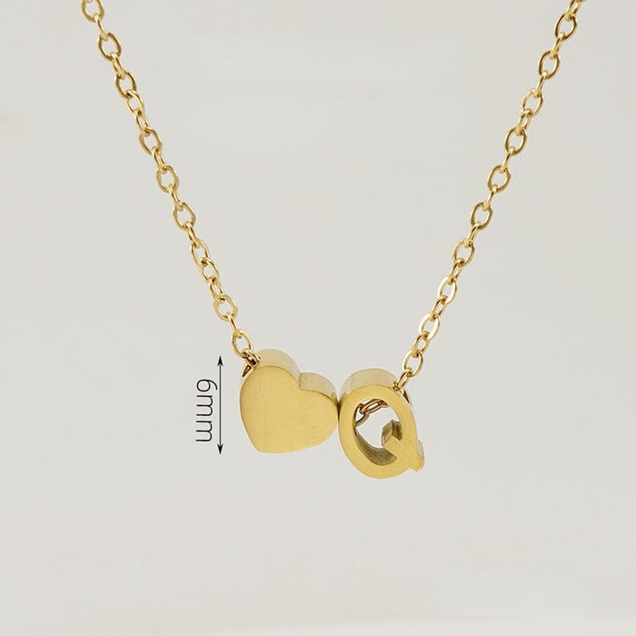 1 Piece Romantic Series Letter Q Heart Shape Classic Stainless Steel Gold Color Women's Pendant Necklaces 