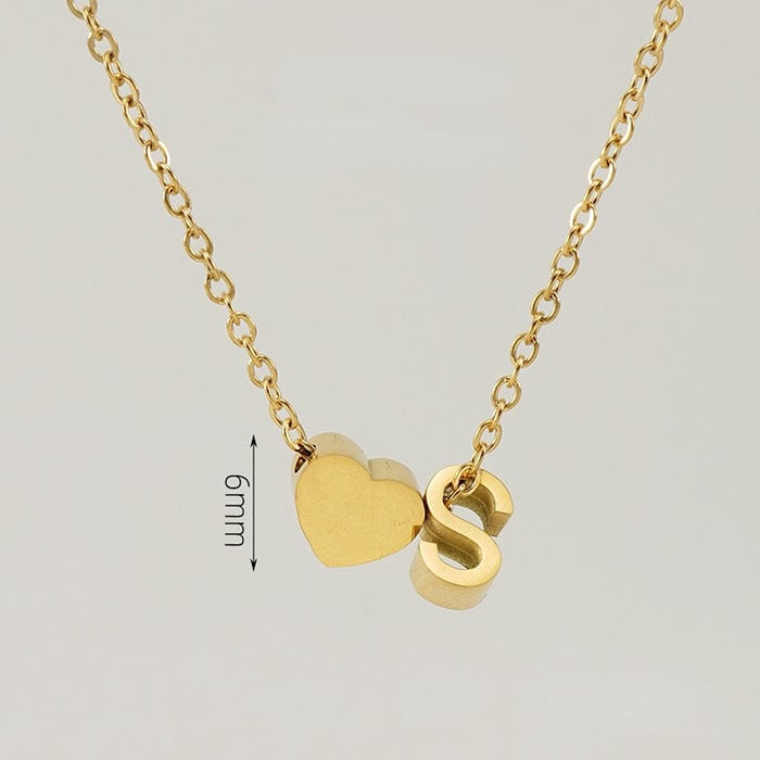 1 pezzo serie romantica lettera S forma cuore classico in acciaio inossidabile color oro collane con ciondolo da donna 