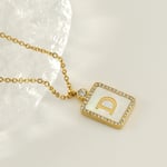 Colore oro / 1 pezzo di collana con ciondolo rettangolare lettera D in acciaio inossidabile color oro da donna Immagine4