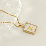 Colore oro / 1 pezzo di collana con ciondolo rettangolare lettera R in acciaio inossidabile color oro da donna Immagine18