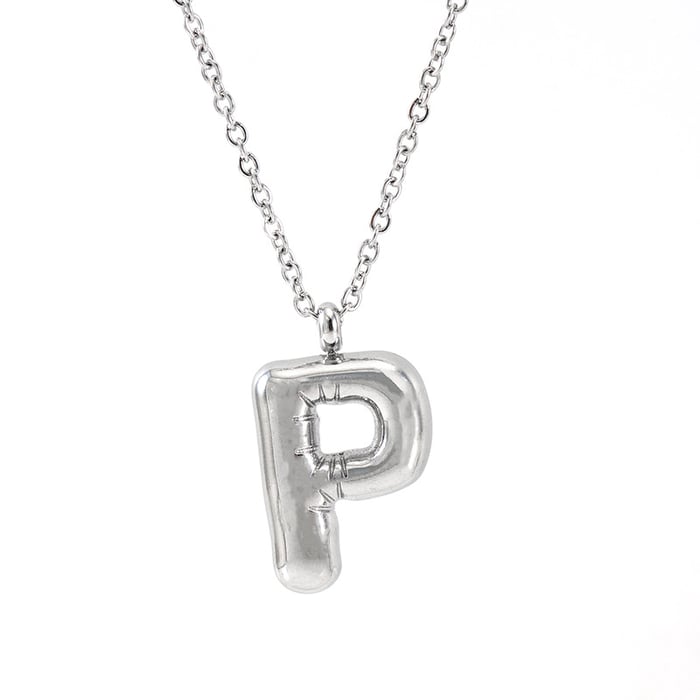 1 pezzo serie classica moderna lettera P in acciaio inossidabile color argento collane con ciondolo da donna 