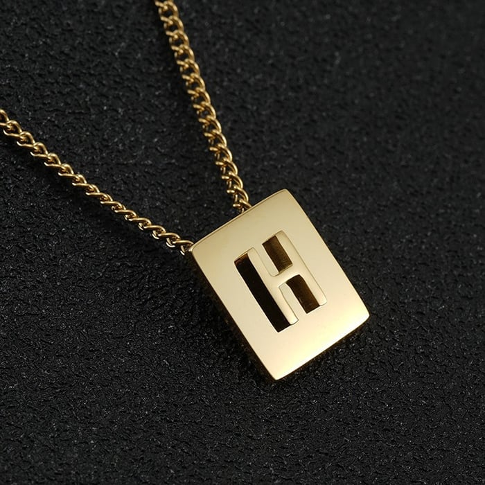 Collier pendentif unisexe minimaliste en acier inoxydable couleur or avec lettre H de la série Daily 1 pièce 