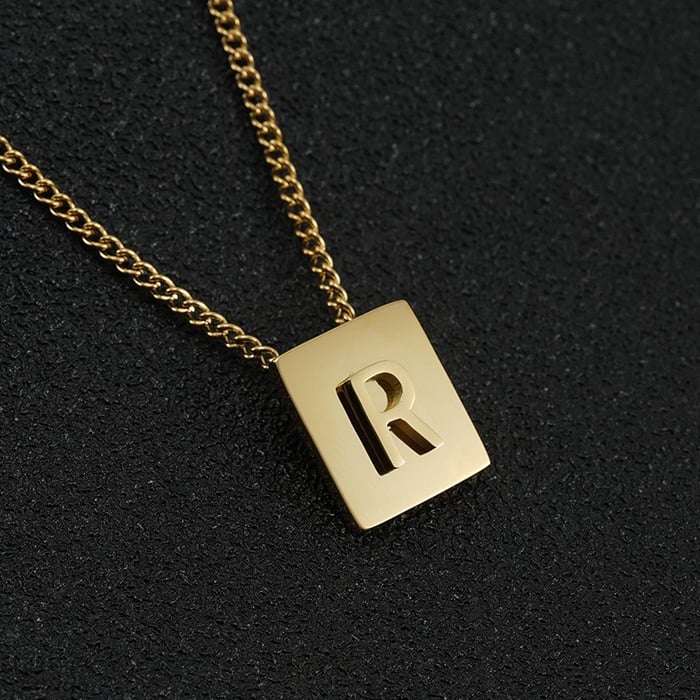 1 pezzo serie giornaliera minimalista lettera R in acciaio inossidabile color oro collane con ciondolo unisex 