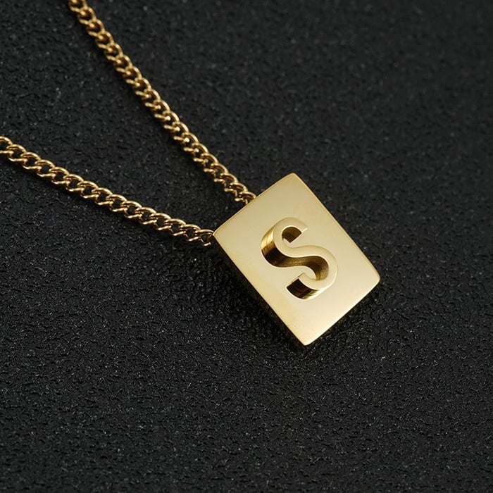 1 pezzo serie giornaliera minimalista lettera S in acciaio inossidabile color oro collane con ciondolo unisex 