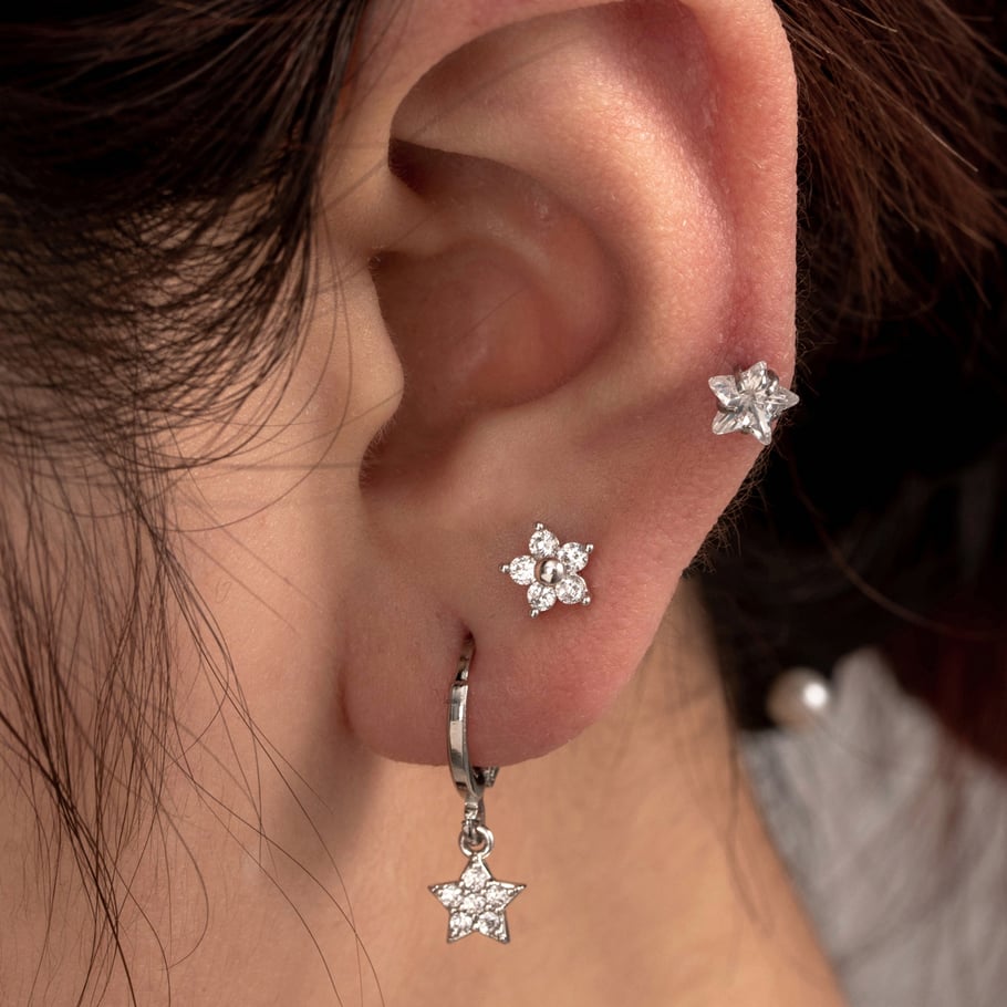1 Piece Simple Series Simple Flower Copper No Plating Material Zircon Women Stud Earrings h5Picture2