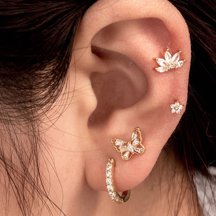 1 Piece Simple Series Simple Flower Copper Gold Color Material Zircon Women's Stud Earrings Picture2