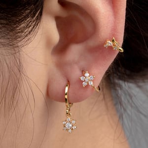 1 Piece Simple Series Simple Flower Copper Gold Color Material Zircon Women's Hoop Earrings h5 Picture2