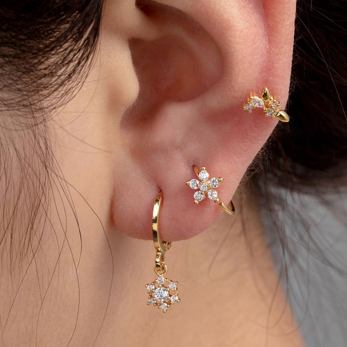 1 Piece Simple Series Simple Flower Copper Gold Color Material Zircon Women's Dangle Earrings Picture2