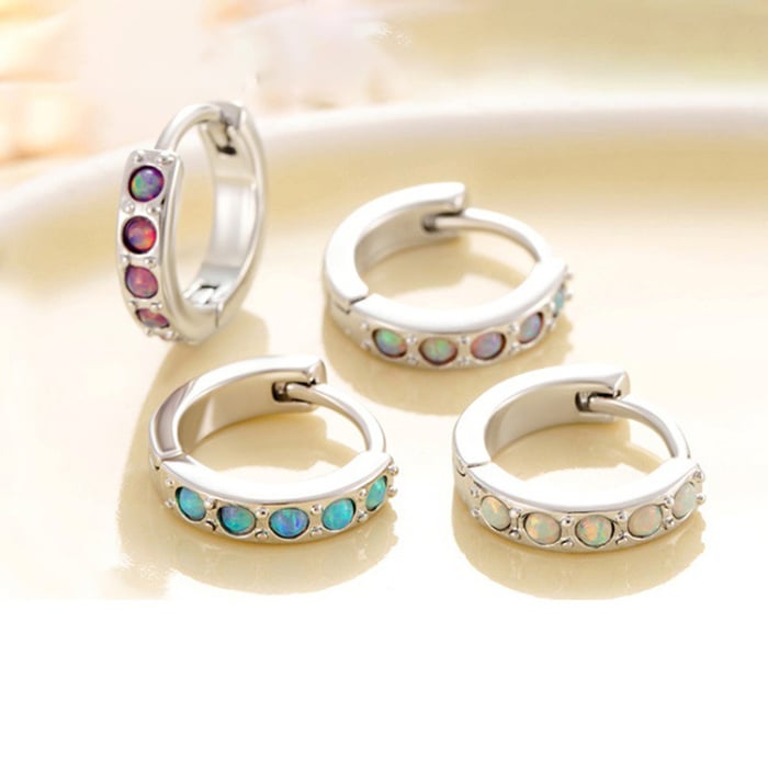 1 Piece Simple Series Simple Geometric Copper Silver Color Material Artificial Gemstone Women's Hoop Earrings Picture2