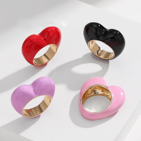 1 Piece Romantic Series Designable Drop Oil Heart Shape Gold Color Alloy Women's Single Rings