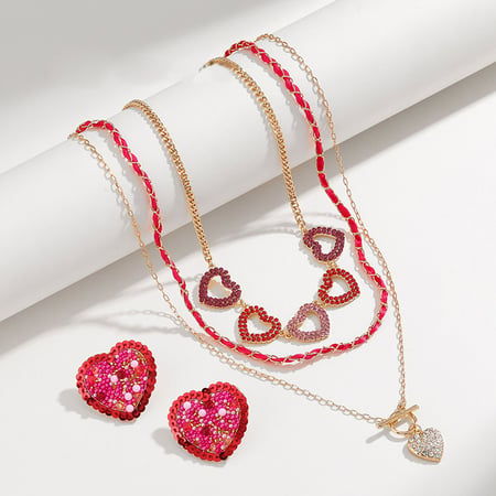 1 Piece Romantic Series Holiday Dazzling Heart Shape Gold Color Alloy Women's Layered Necklaces