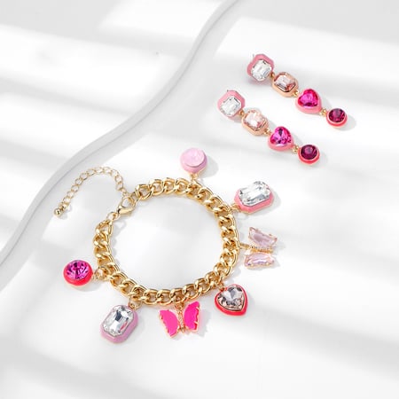 1 Piece Dazzling Style Chic Pink Heart & Butterfly Shape Gold Color Alloy Women's Charm Bracelets