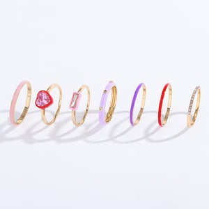 1 Set Romantic Series Stylish Polychrome Heart Gold Color Alloy Lightweight Women's Ring sets h5 Picture3