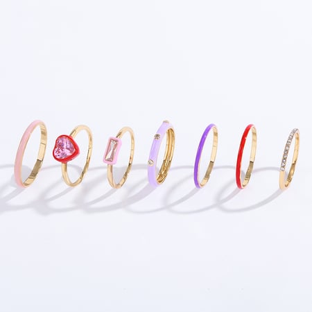 1 Set Romantic Series Stylish Polychrome Heart Gold Color Alloy Lightweight Women's Ring sets 2