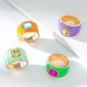 1 Piece Luxurious Series Dazzling Mixed Contrast Color Alloy Designable Drop Oil Women's Single Rings h5 Picture3