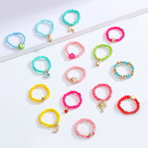 1 Piece Vacation Series All-match Lightweight Mixed Color Beads Women's Adjustable Rings h5 Picture2