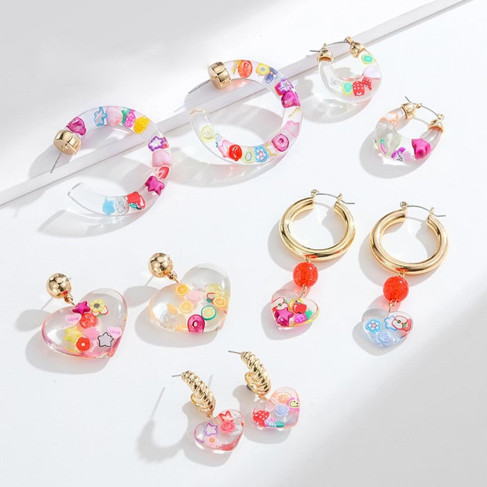 1 Pair Romantic Series Vacation Colorful Fruit Exaggerated Gold Color Alloy Women's Hoop Earrings Picture2