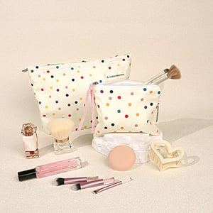 1 Piece Classic Series Elegant Colorful Polka Dots Canvas Portable Women's Cosmetic Bags h5 Picture5