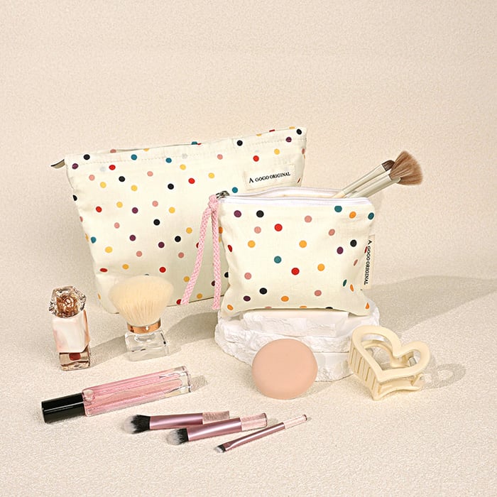 1 Piece Classic Series Elegant Colorful Polka Dots Canvas Portable Women's Cosmetic Bags Picture5