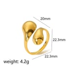 Gold color / One size / 1 Piece Simple Series Simple Geometric Stainless Steel  Gold Color Women's Adjustable Rings 