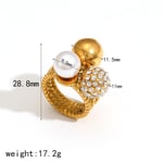 Gold color / 6 / 1 Piece Simple Series Retro Polka Dots Stainless Steel  Gold Color Artificial Pearl Women's Single Ring 