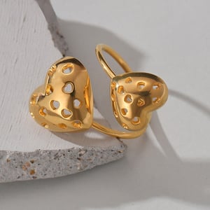 1 Piece Romantic Retro Style Hollowed-out Heart Shape Stainless Steel  Gold Color Women's Adjustable Ring h5 Picture2