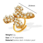 Gold color / One size / 1 Pair Simple Series Retro Bow Knot Stainless Steel  Gold Color Artificial pearl Women's Adjustable Rings Picture4