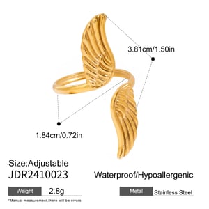 1 Piece Luxurious Series Retro Wing Stainless Steel  Gold Color Women's Adjustable Rings h5 