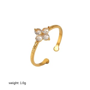 1 Piece Simple Classic Style Flower Shape Stainless Steel  Gold Color Inlay Zircon Women's Gemstone Rings h5 